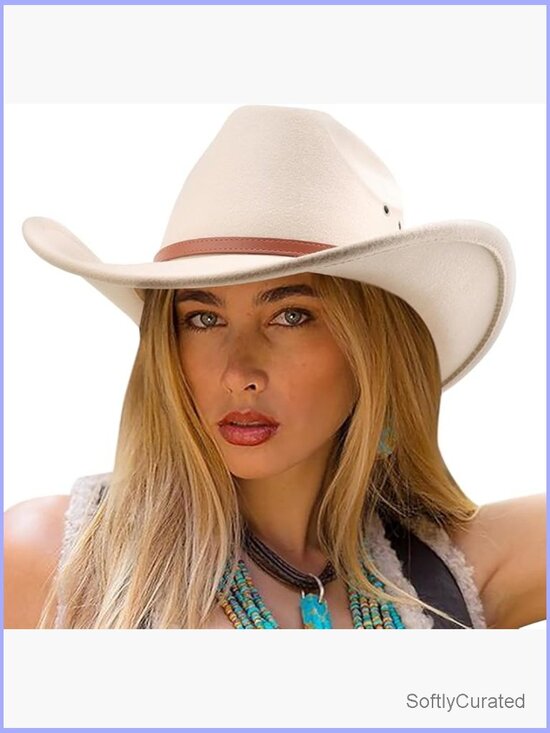 Accessories - Western Felt Cowboy Hat Wide Brim Belt Buckle Retro Fedora Unisex